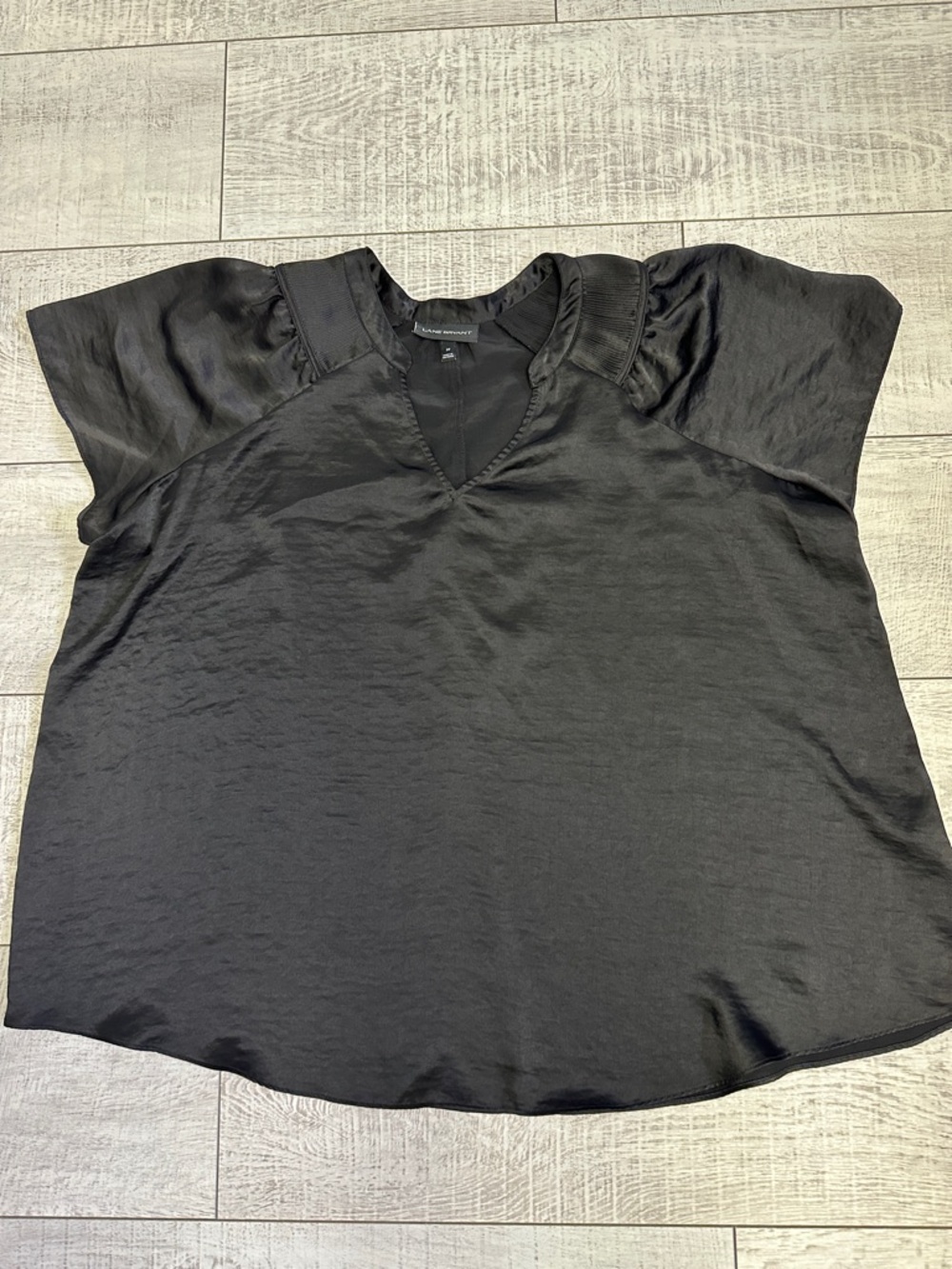Lane Bryant Black Satin V-Neck Short Sleeve Blouse